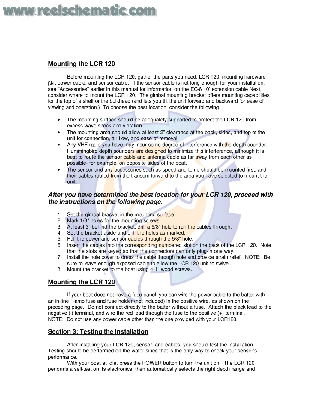 Humminbird LCR120 manual Mounting the LCR, Testing the Installation 