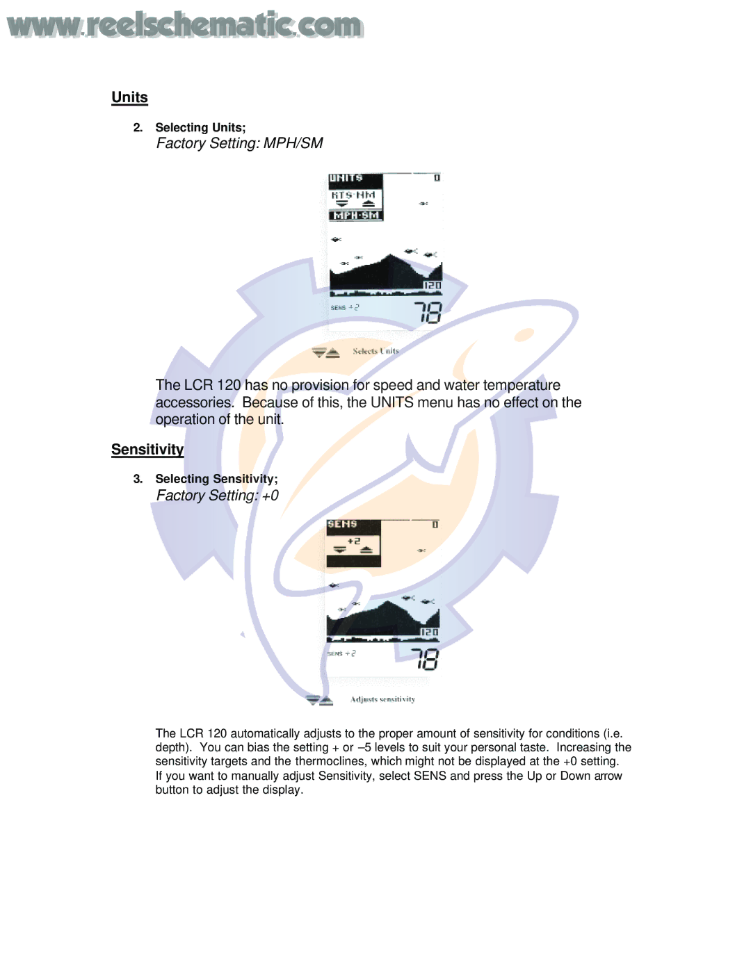 Humminbird LCR120 manual Units, Sensitivity 