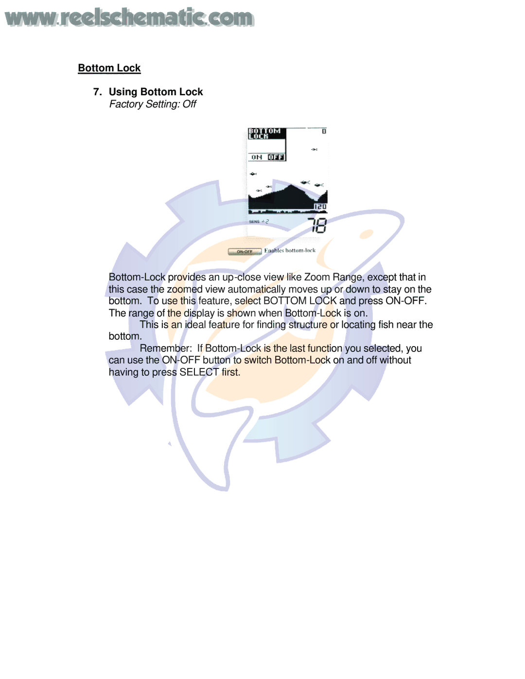 Humminbird LCR120 manual Bottom Lock Using Bottom Lock Factory Setting Off 