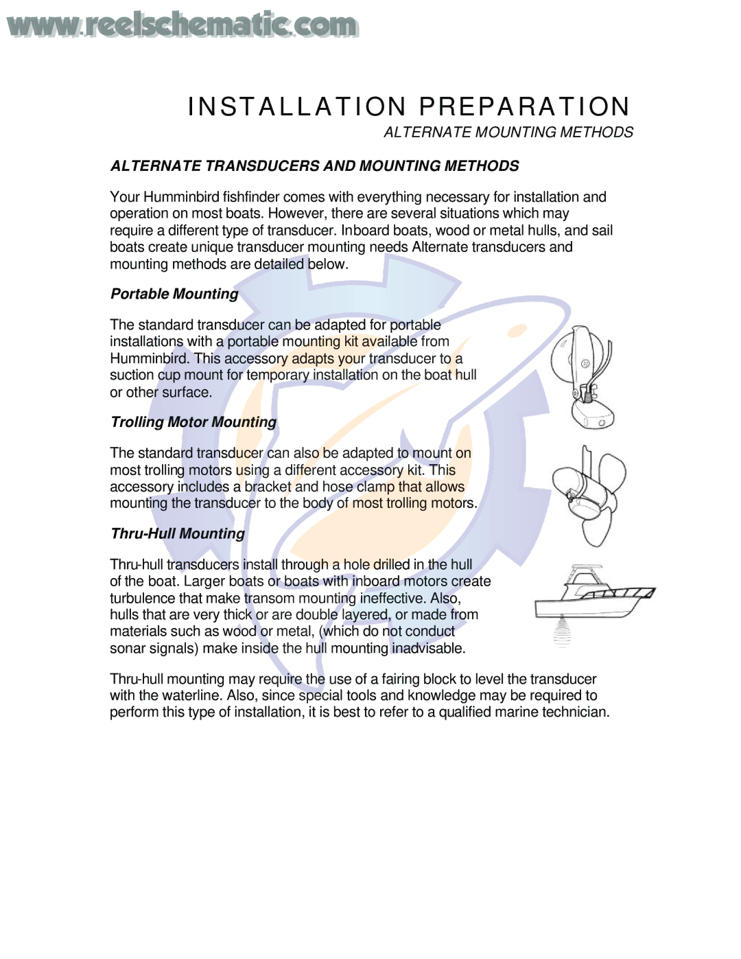 Humminbird LCR120 manual Alternate Transducers and Mounting Methods, Portable Mounting, Trolling Motor Mounting 