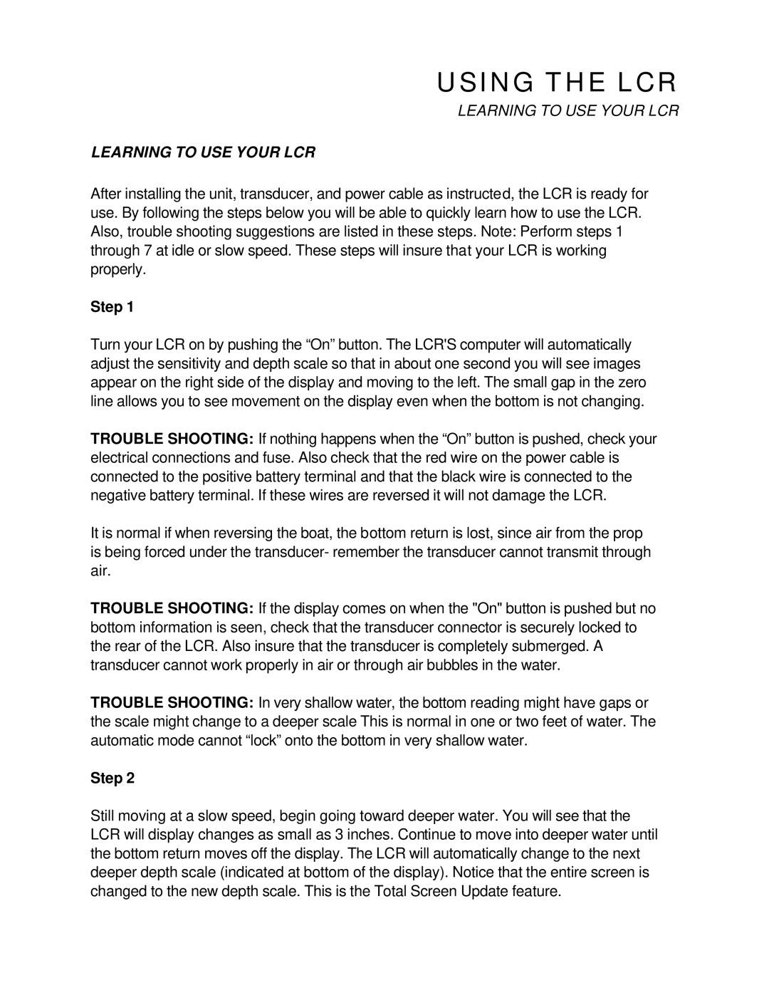 Humminbird LCR4 ID manual Learning to USE Your LCR, Step 