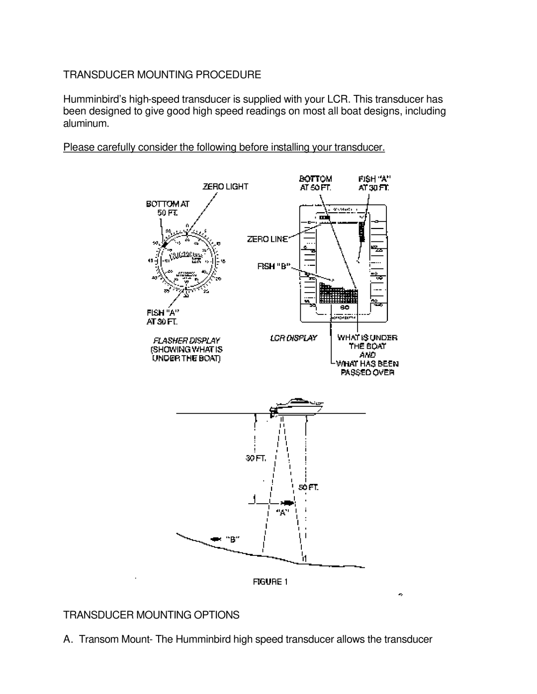 Humminbird LCR4 ID manual Transducer Mounting Procedure, Transducer Mounting Options 