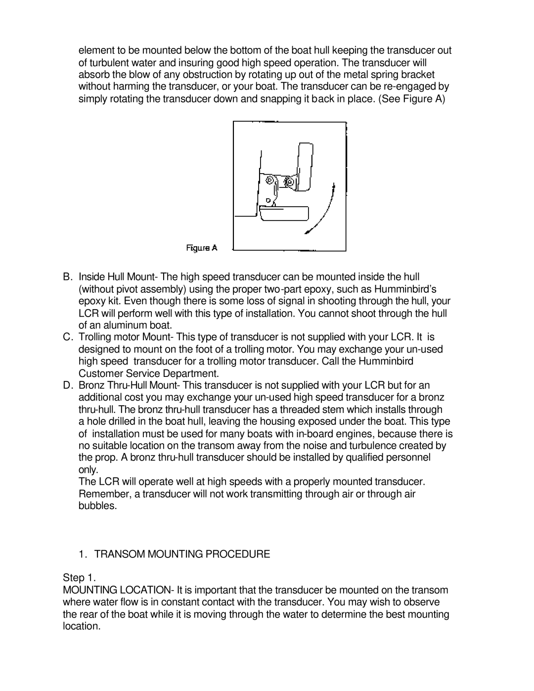 Humminbird LCR4 ID manual Transom Mounting Procedure 