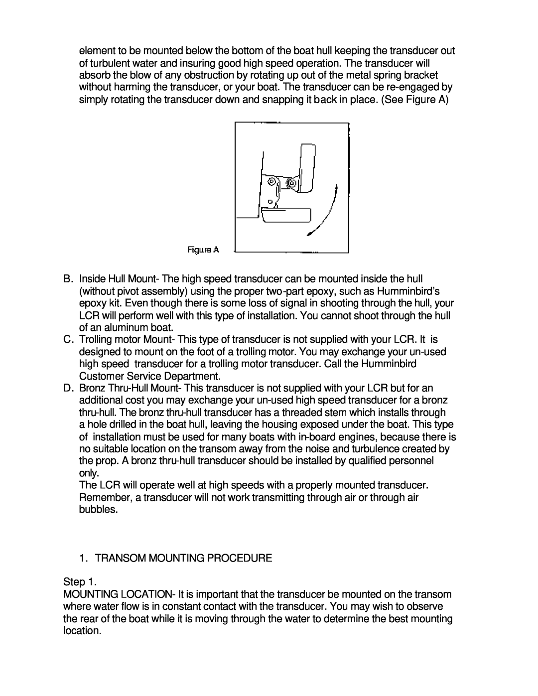 Humminbird LCR4 ID manual TRANSOM MOUNTING PROCEDURE Step 