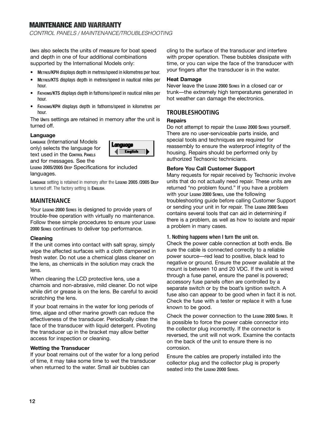 Humminbird Legend 2000 manual Maintenance, Troubleshooting 