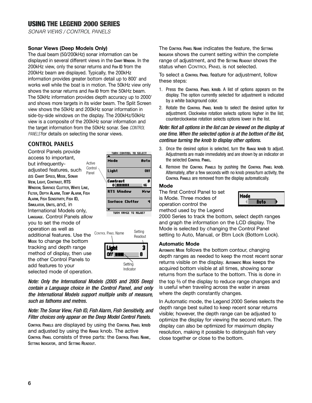 Humminbird Legend 2000 manual Sonar Views / Control Panels, Sonar Views Deep Models Only, Automatic Mode 