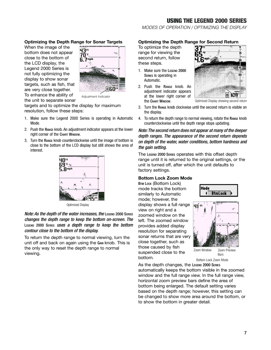 Humminbird Legend 2000 manual Optimizing the Depth Range for Sonar Targets When the image, At the lower right corner 