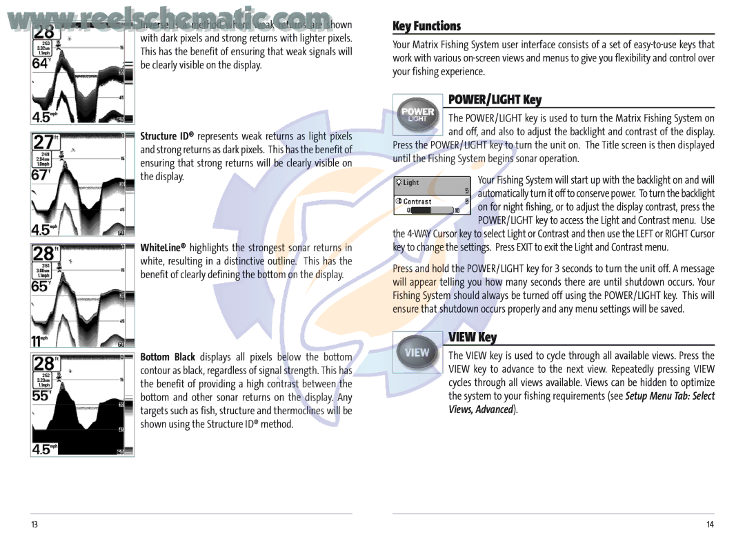 Humminbird MATRIX 37, Matrix 20, MATRIX 12, MATRIX 17, Matrix 27 manual Key Functions, POWER/LIGHT Key, View Key 