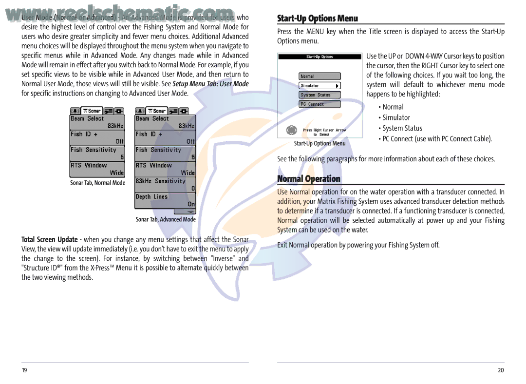 Humminbird MATRIX 17, MATRIX 37, Matrix 20, MATRIX 12, Matrix 27 manual Start-Up Options Menu, Normal Operation 