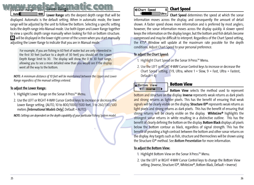 Humminbird Matrix 20, MATRIX 37 To adjust the Lower Range, To adjust the Chart Speed, To adjust the Bottom View 