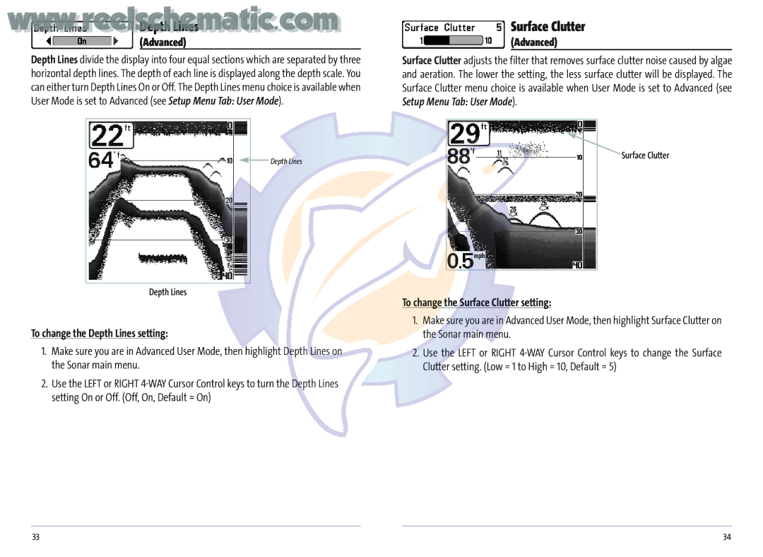 Humminbird MATRIX 37, Matrix 20 Advanced, To change the Depth Lines setting, To change the Surface Clutter setting 