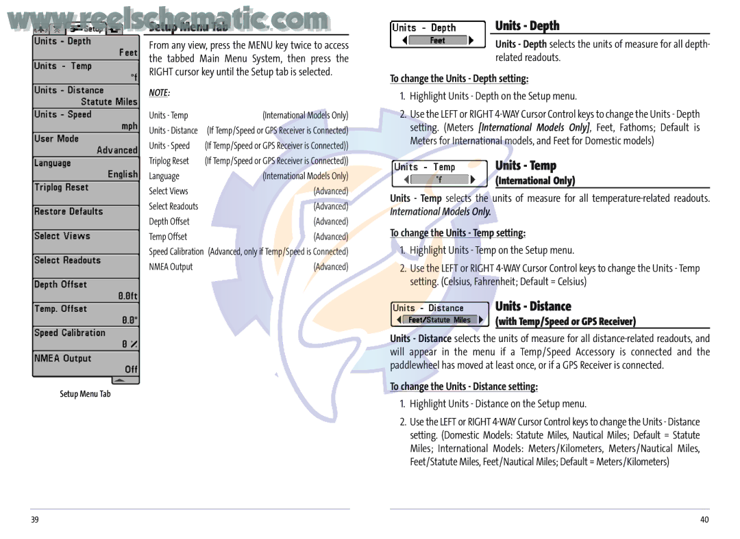 Humminbird MATRIX 17, MATRIX 37, Matrix 20, MATRIX 12, Matrix 27 manual Units Depth, Units Temp, Units Distance 