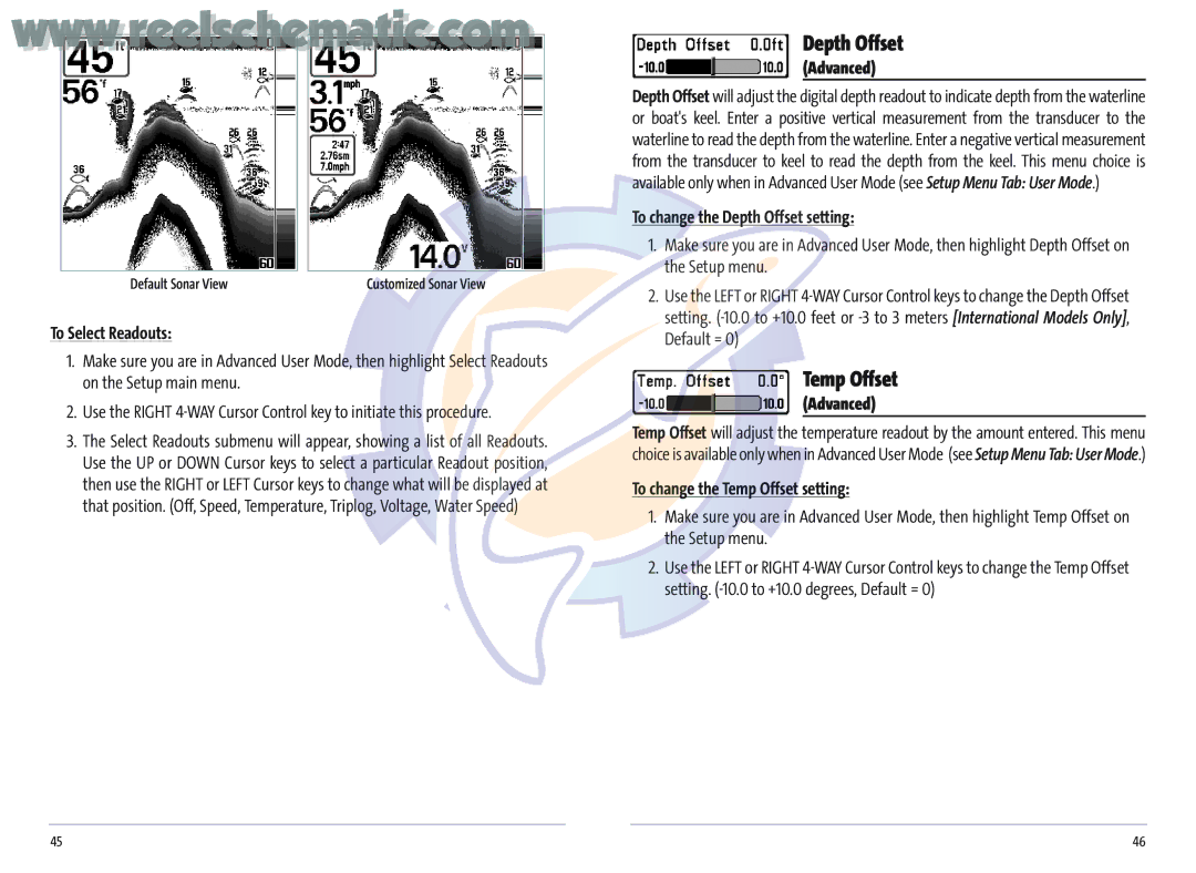 Humminbird Matrix 20, MATRIX 37, MATRIX 12 manual Temp Offset, To Select Readouts, To change the Depth Offset setting 