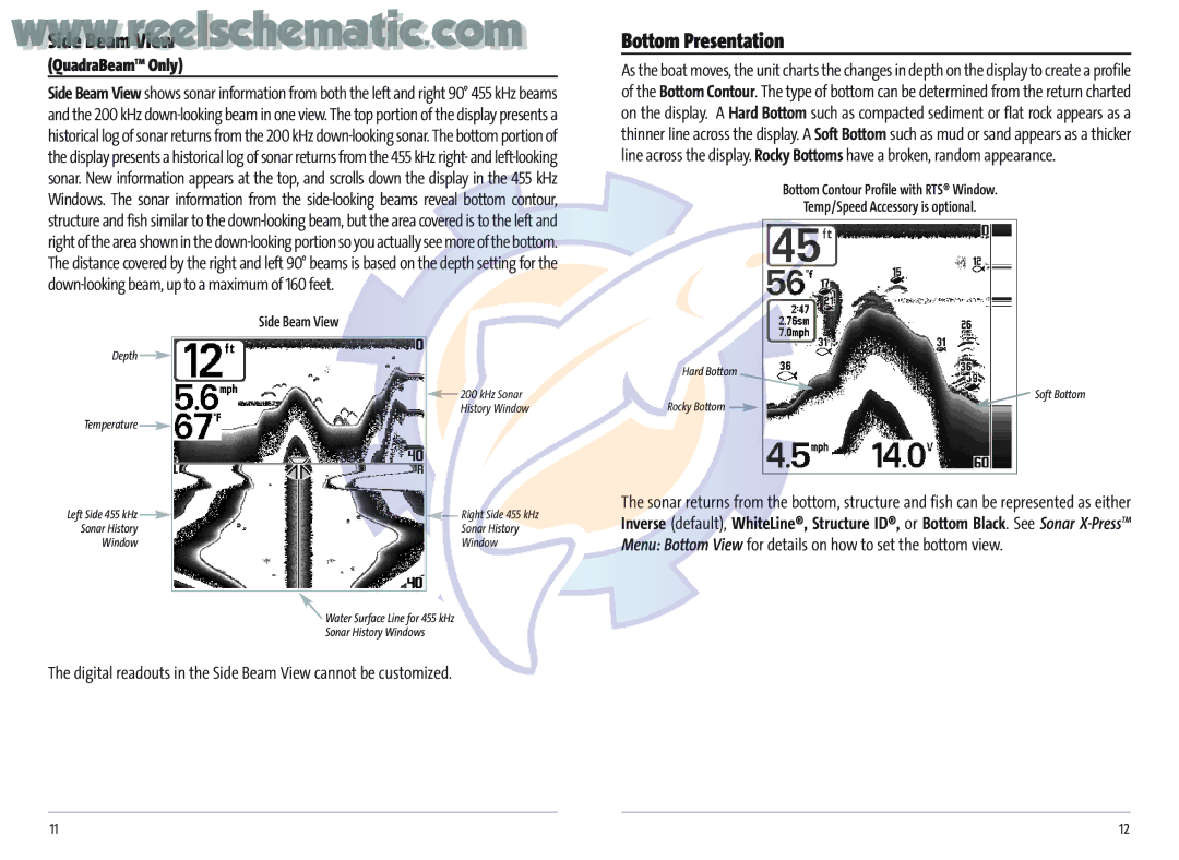 Humminbird Matrix 27 Bottom Presentation, QuadraBeamTM Only, Digital readouts in the Side Beam View cannot be customized 
