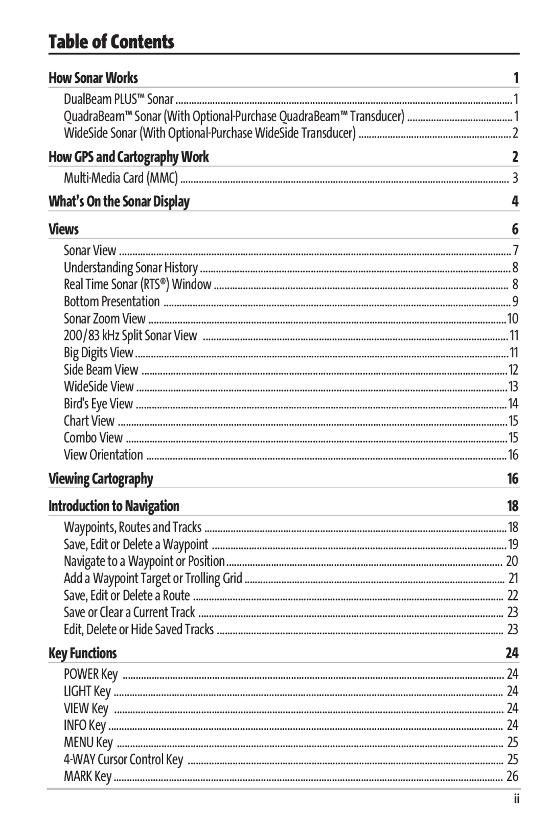 Humminbird Matrix 97 manual Table of Contents 