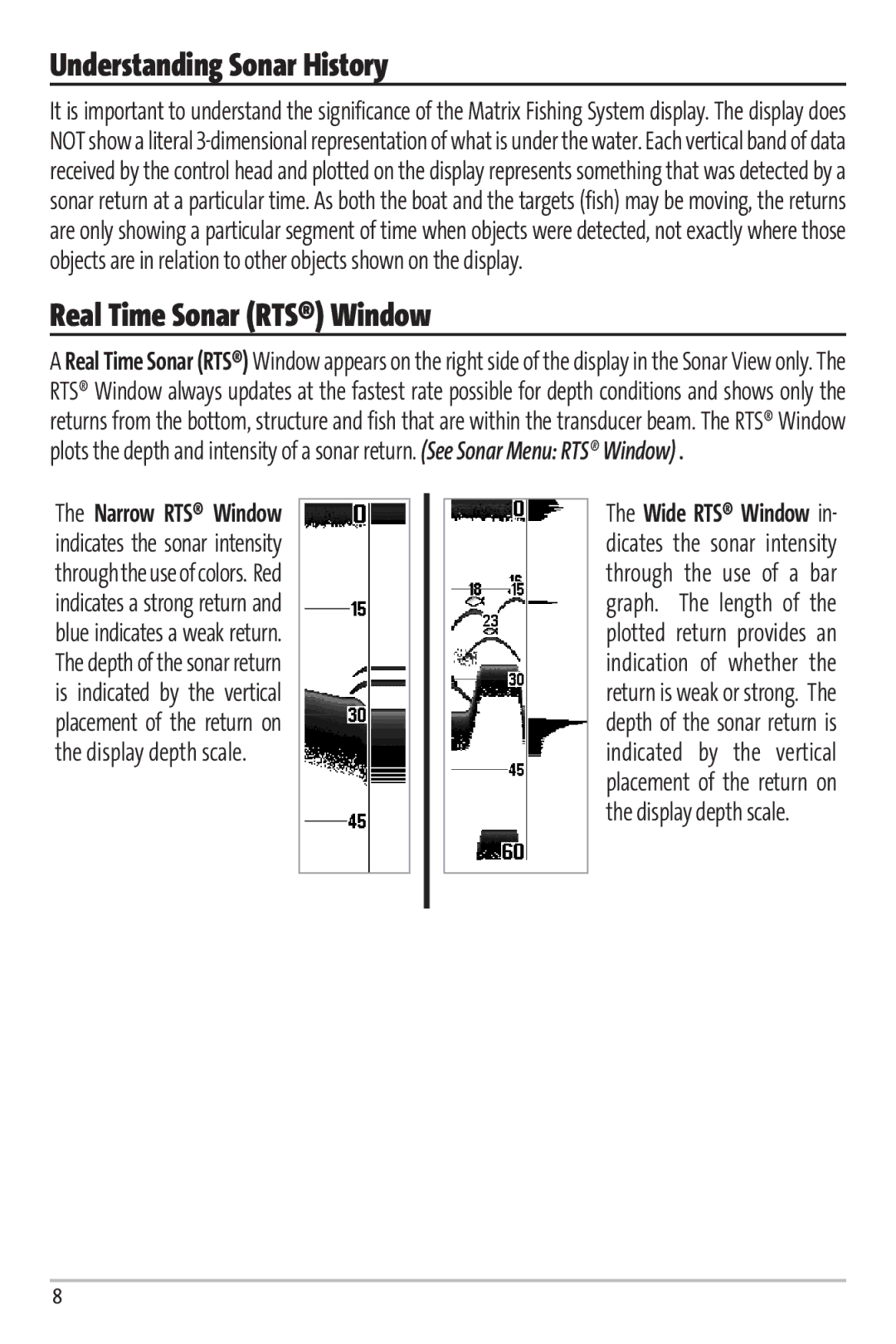 Humminbird Matrix 97 manual Understanding Sonar History, Real Time Sonar RTS Window 