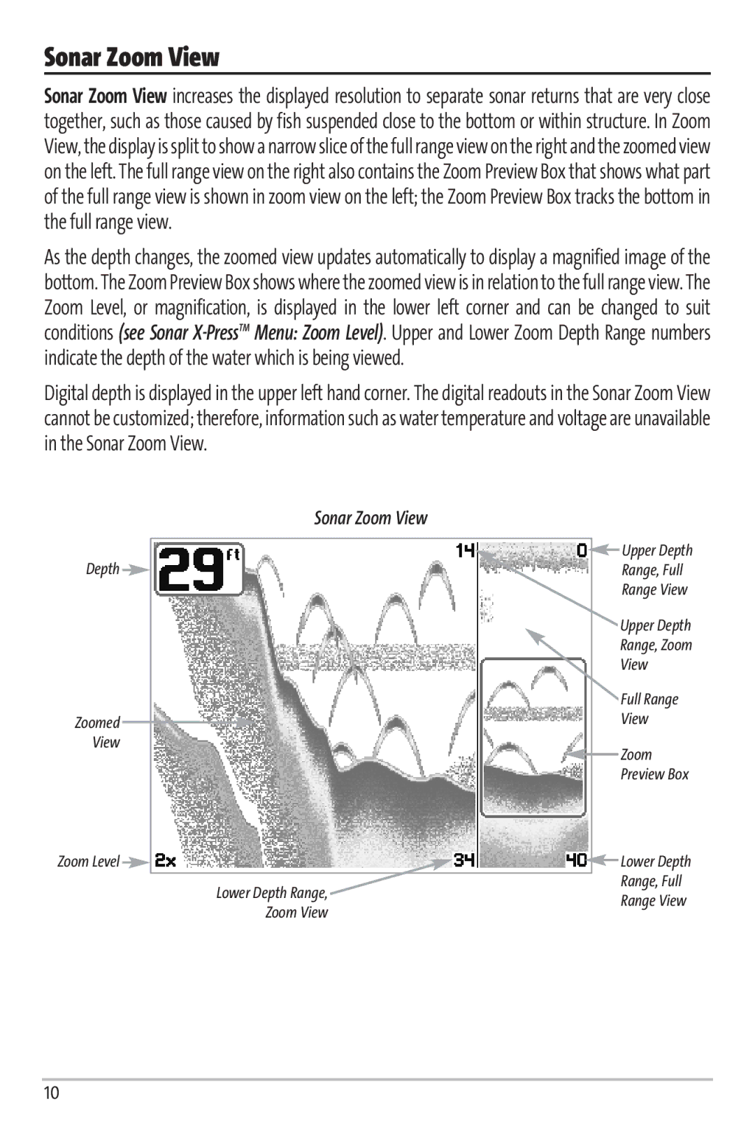 Humminbird Matrix 97 manual Sonar Zoom View 