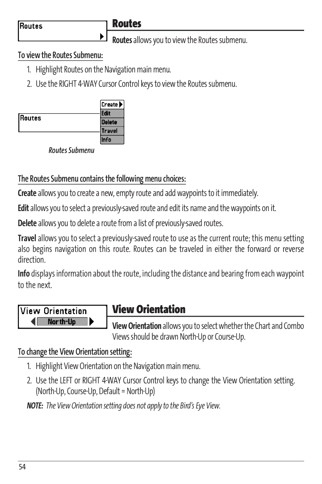 Humminbird Matrix 97 manual To view the Routes Submenu, Routes Submenu contains the following menu choices 