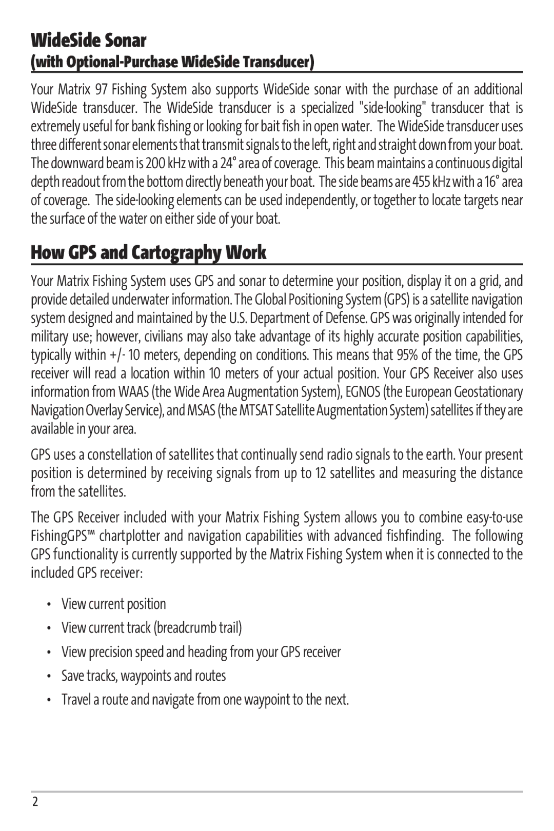 Humminbird Matrix 97 manual WideSide Sonar, How GPS and Cartography Work, With Optional-Purchase WideSide Transducer 