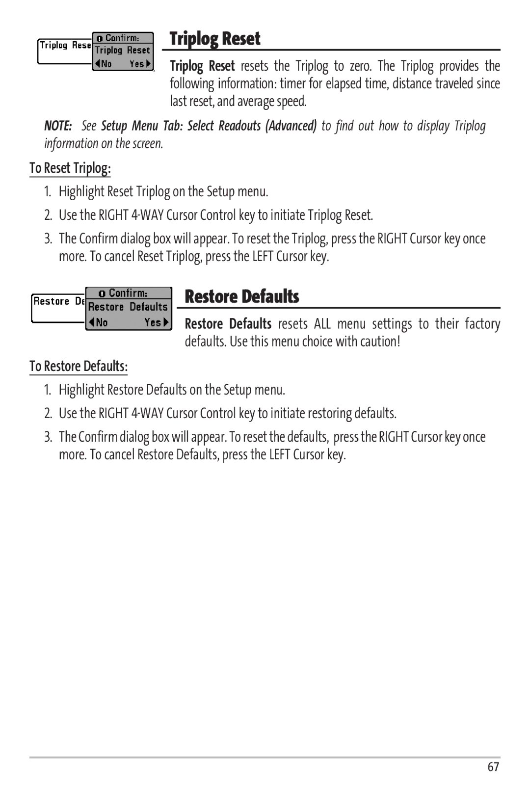 Humminbird Matrix 97 manual Triplog Reset, To Reset Triplog, To Restore Defaults 