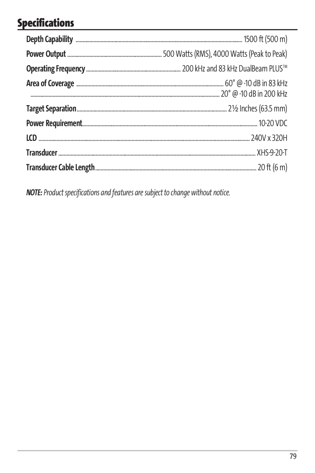 Humminbird Matrix 97 manual Specifications 