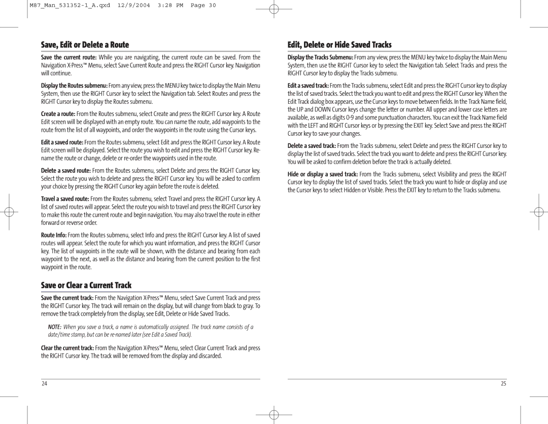 Humminbird Model Matrix 87 Save, Edit or Delete a Route, Save or Clear a Current Track, Edit, Delete or Hide Saved Tracks 