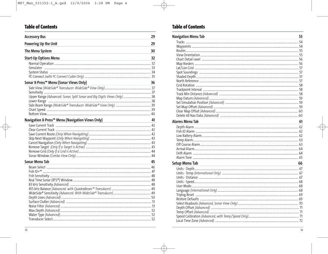 Humminbird Model Matrix 87 manual Sonar X-Press Menu Sonar Views Only, Navigation X-Press Menu Navigation Views Only 