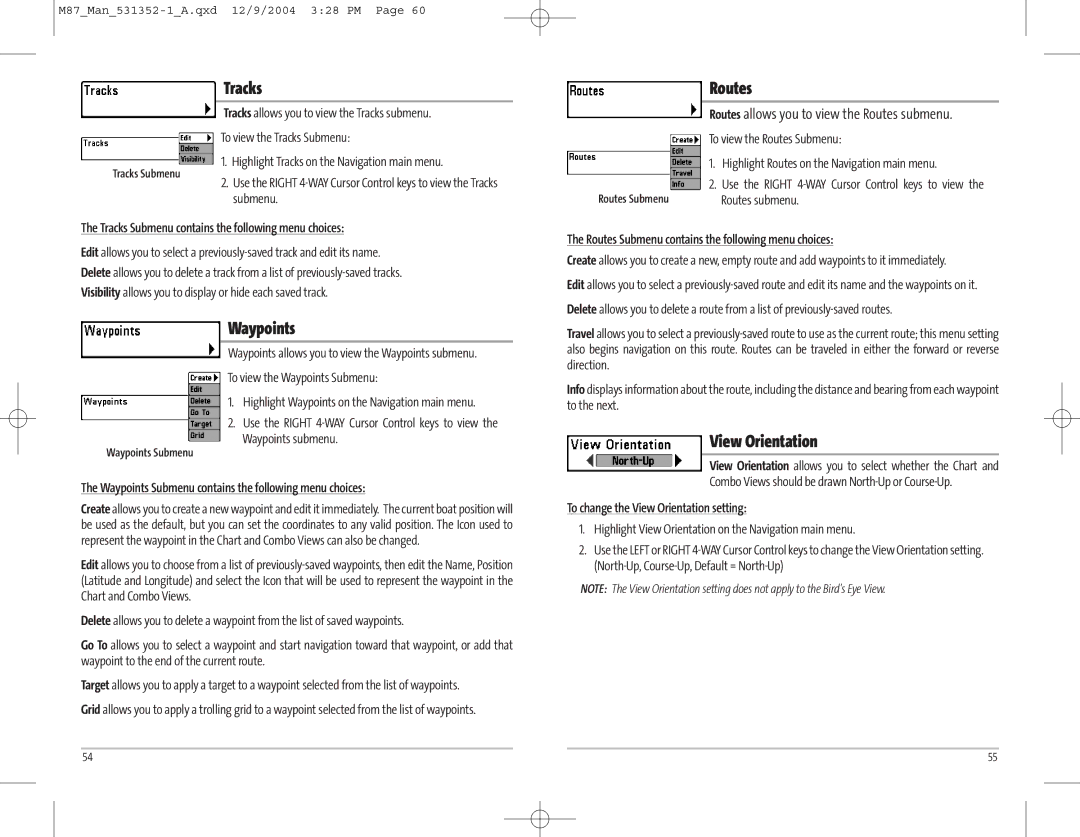 Humminbird Model Matrix 87 manual Tracks, Waypoints, Routes 