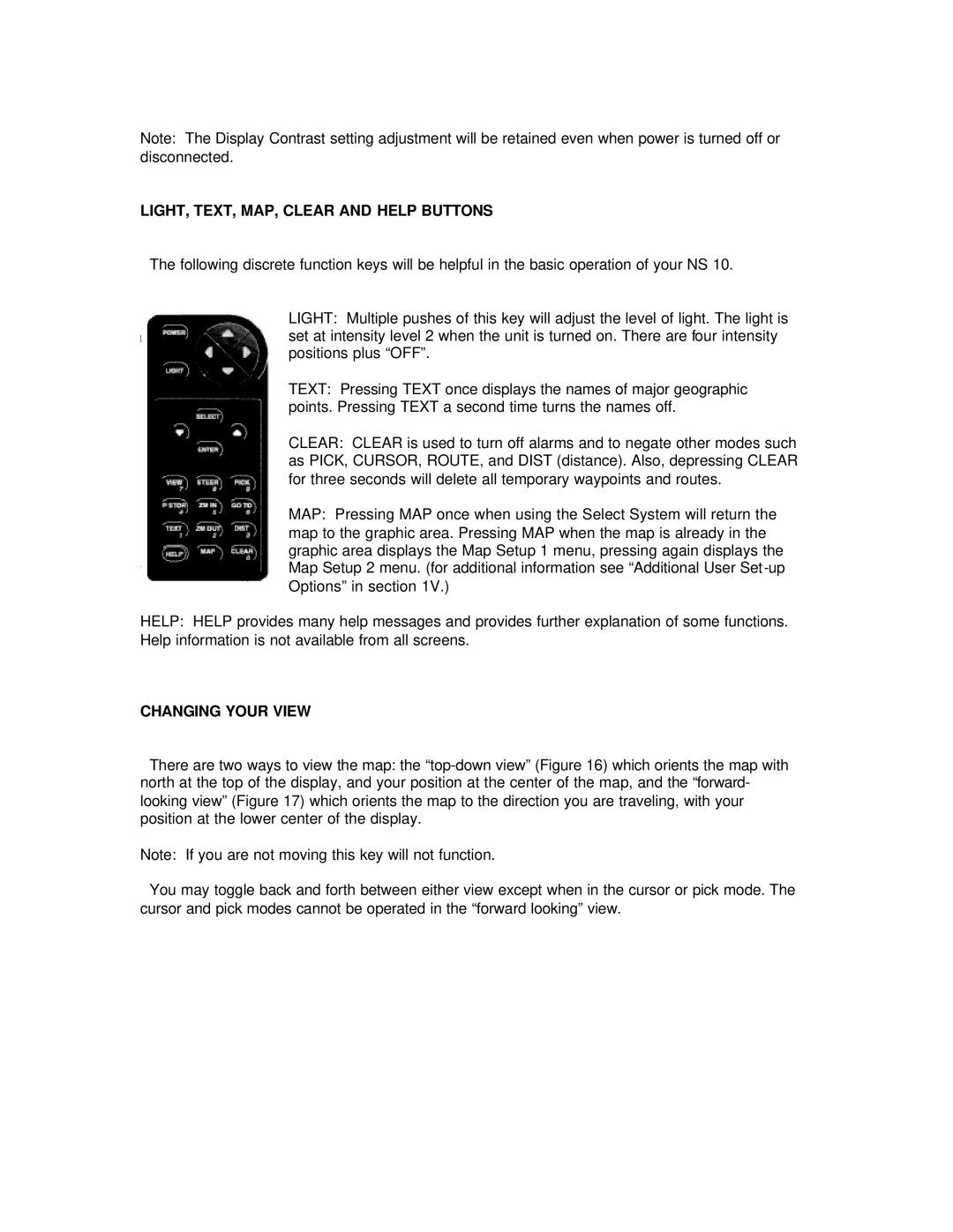 Humminbird NS 10 manual LIGHT, TEXT, MAP, Clear and Help Buttons, Changing Your View 