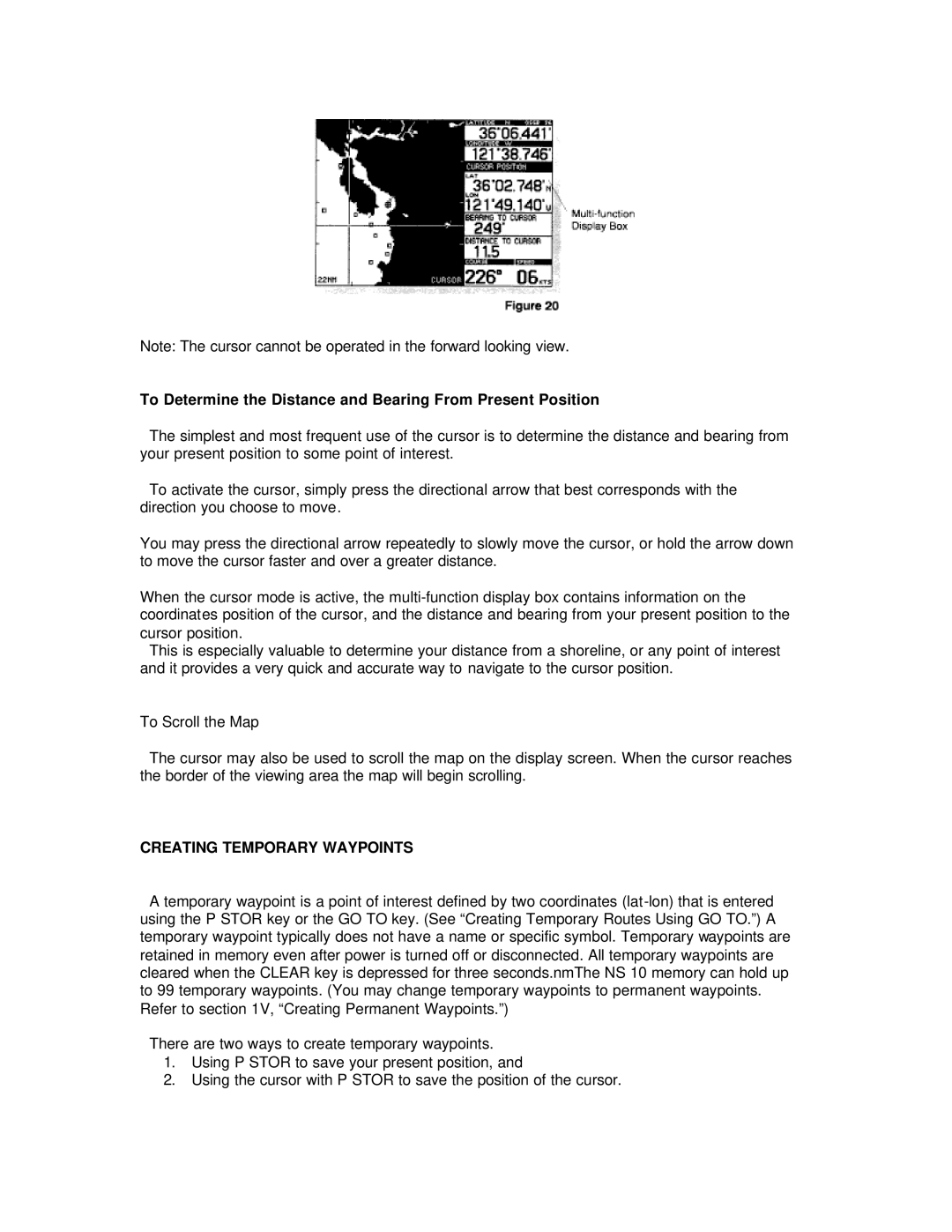 Humminbird NS 10 manual To Determine the Distance and Bearing From Present Position, Creating Temporary Waypoints 