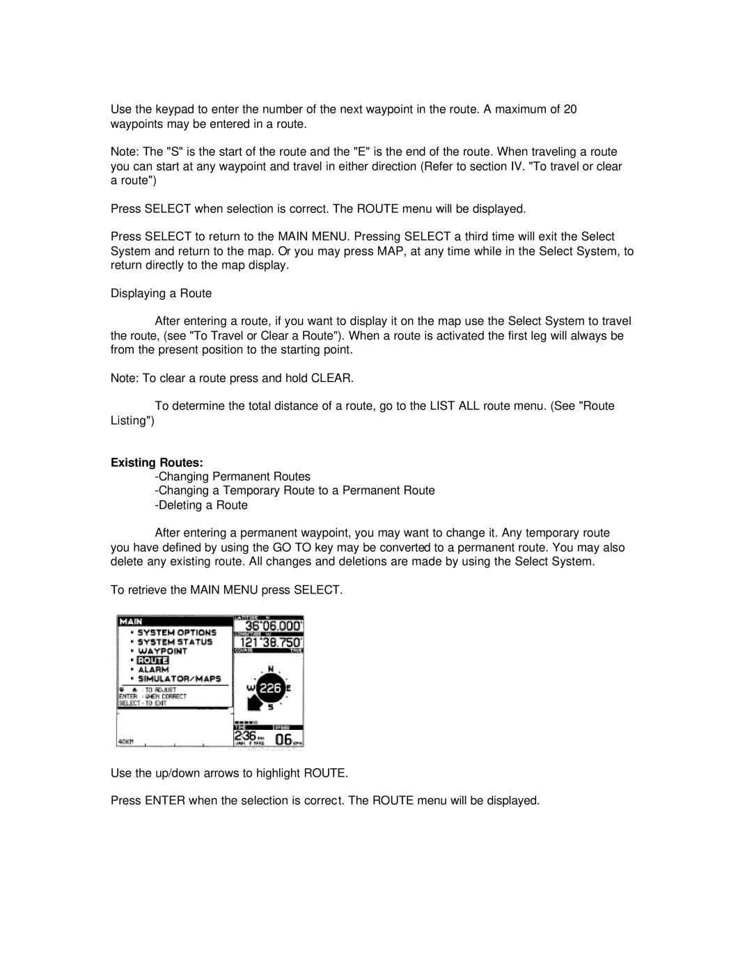 Humminbird NS 10 manual Existing Routes 