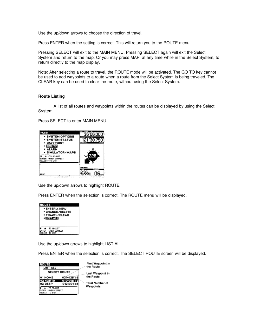 Humminbird NS 10 manual Route Listing 