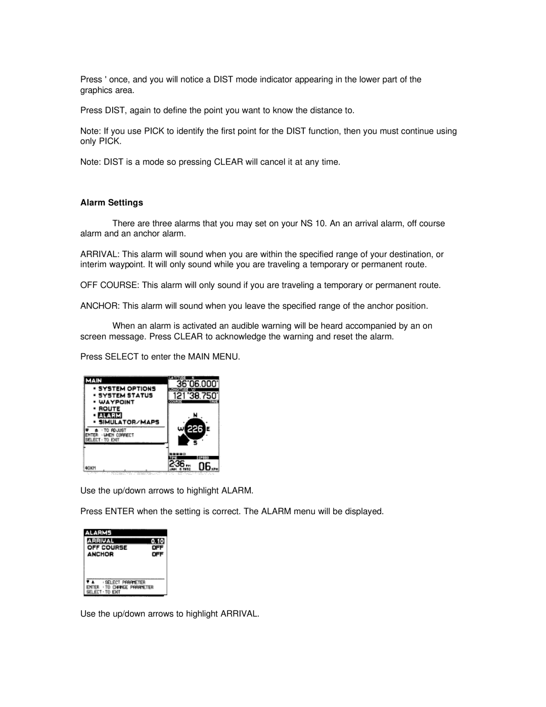 Humminbird NS 10 manual Alarm Settings 