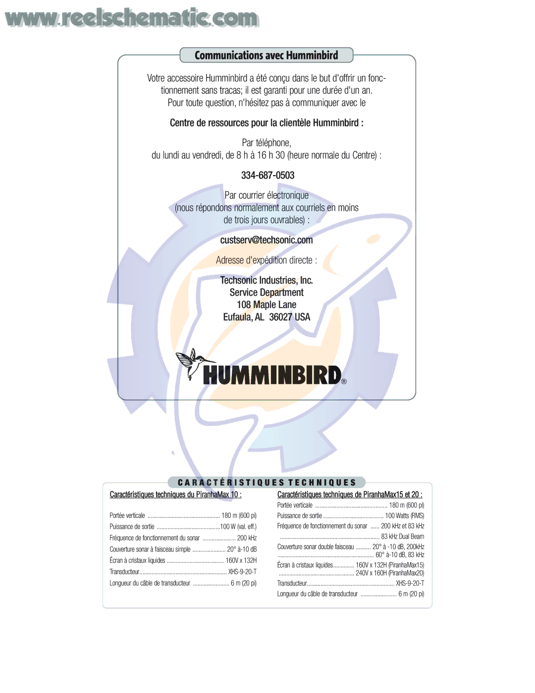 Humminbird PIRANHAMAX15, PIRANHAMAX20 warranty Communications avec Humminbird 