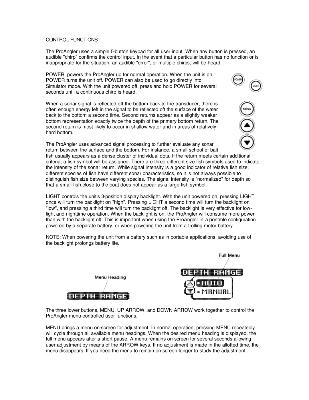 Humminbird ProAngler manual Control Functions 