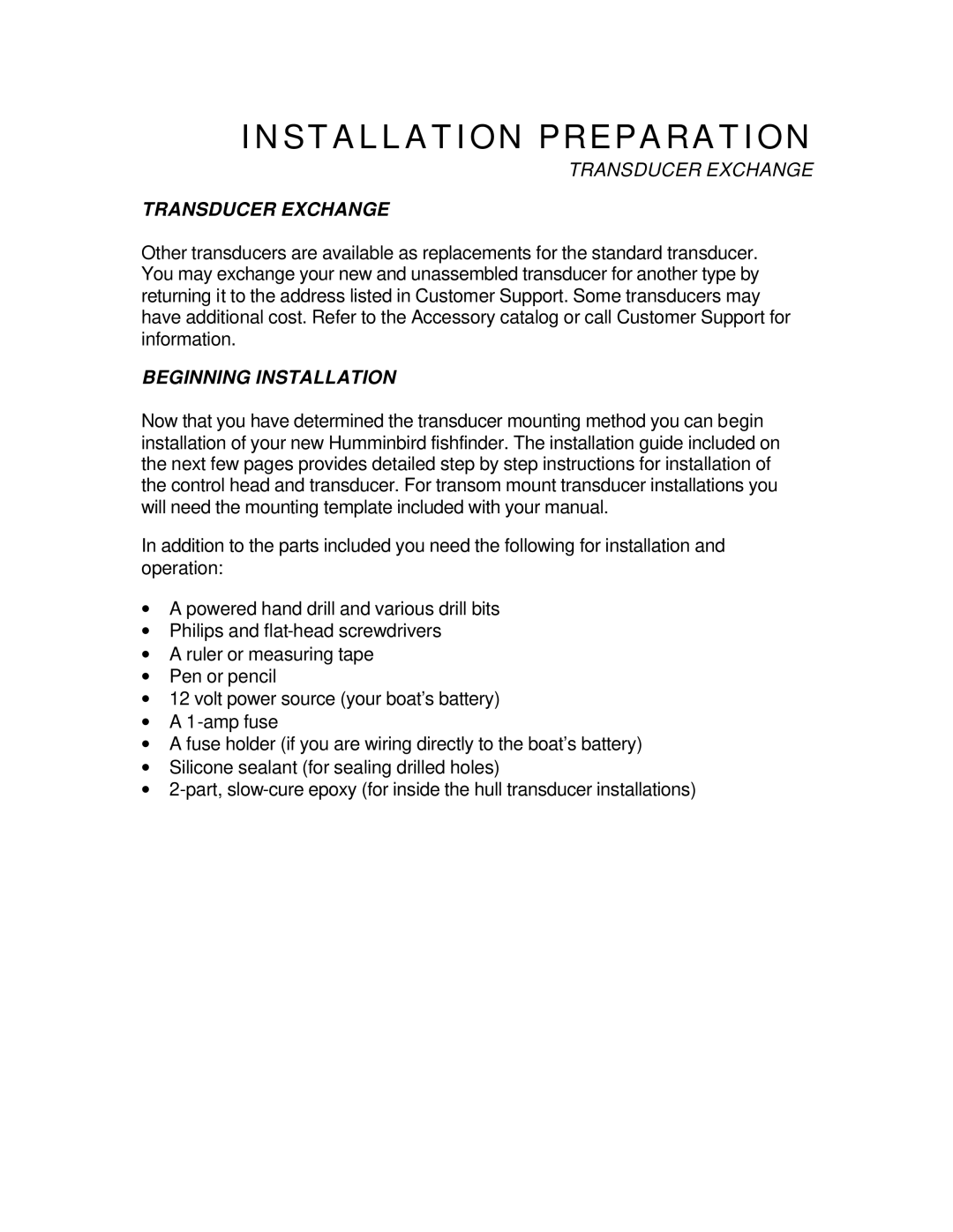 Humminbird ProAngler manual Transducer Exchange, Beginning Installation 