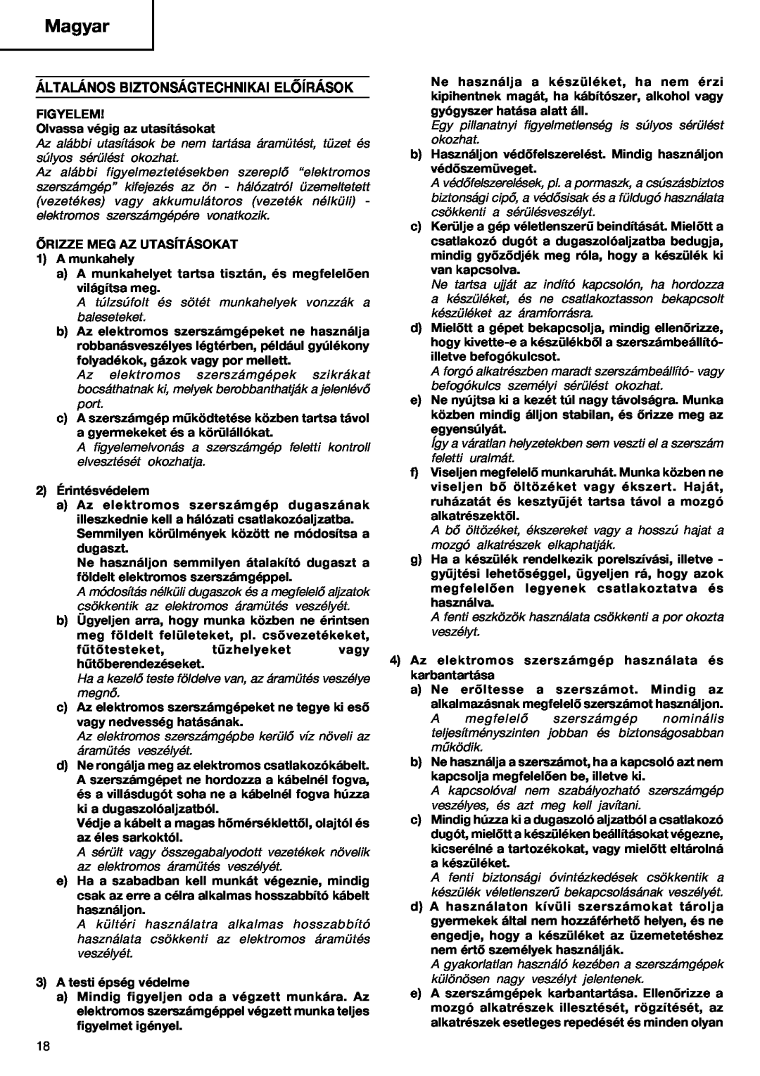 Humminbird RB 40VA manual Magyar, Általános Biztonságtechnikai Előírások 