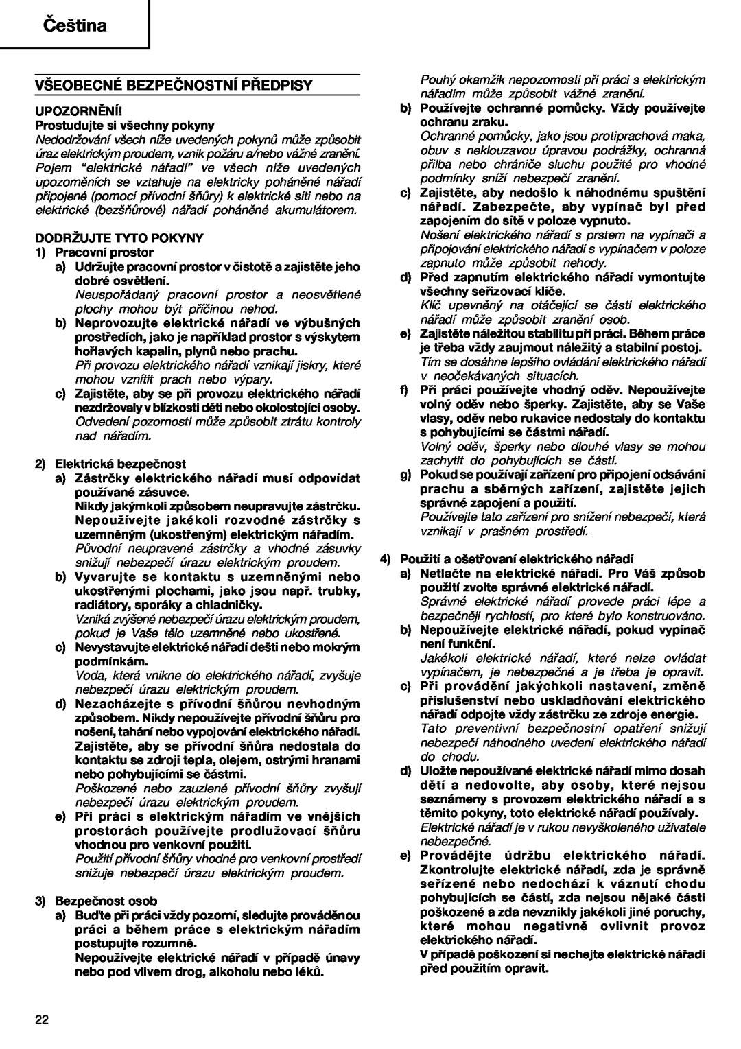 Humminbird RB 40VA manual Čeština, Všeobecné Bezpečnostní Předpisy 