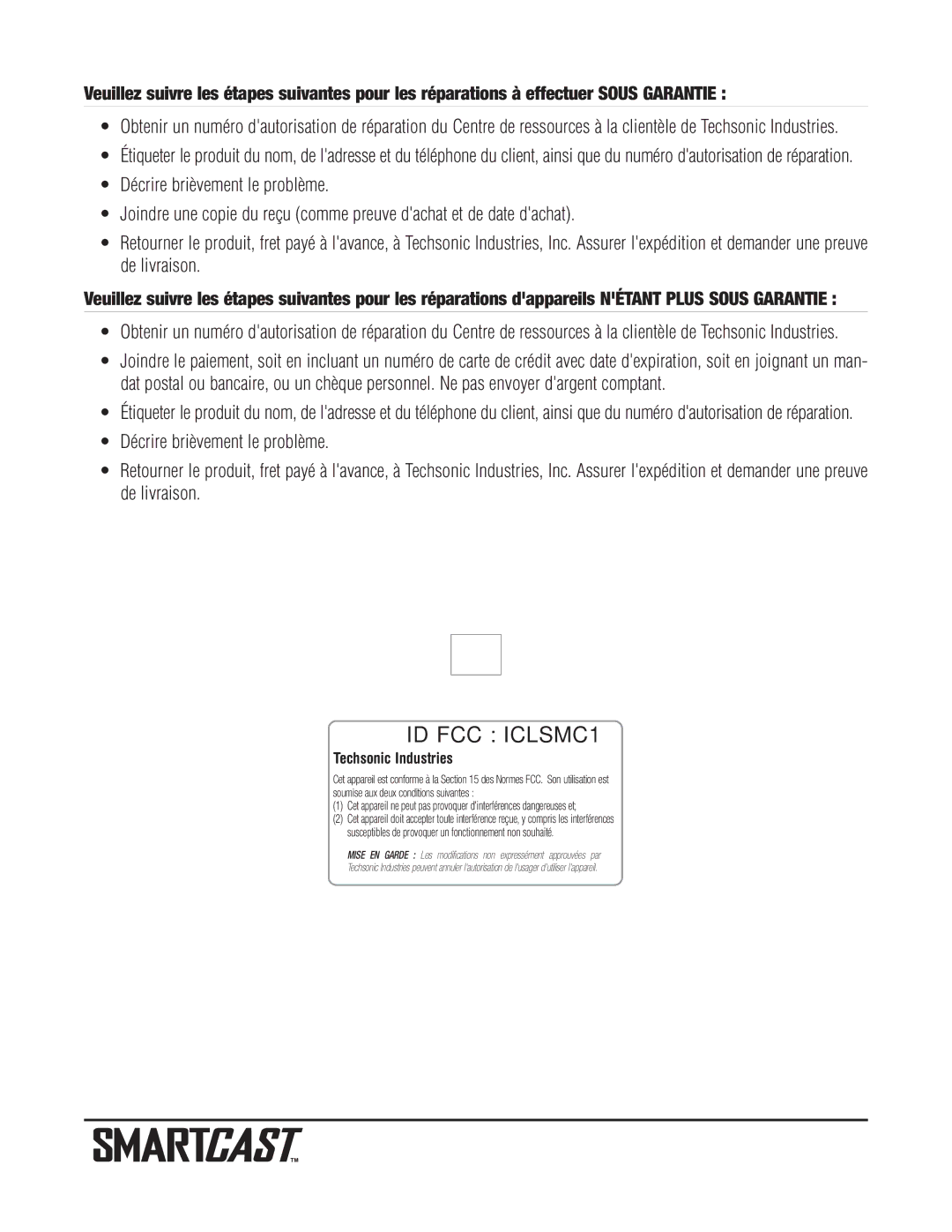 Humminbird RF20 warranty ID FCC ICLSMC1 