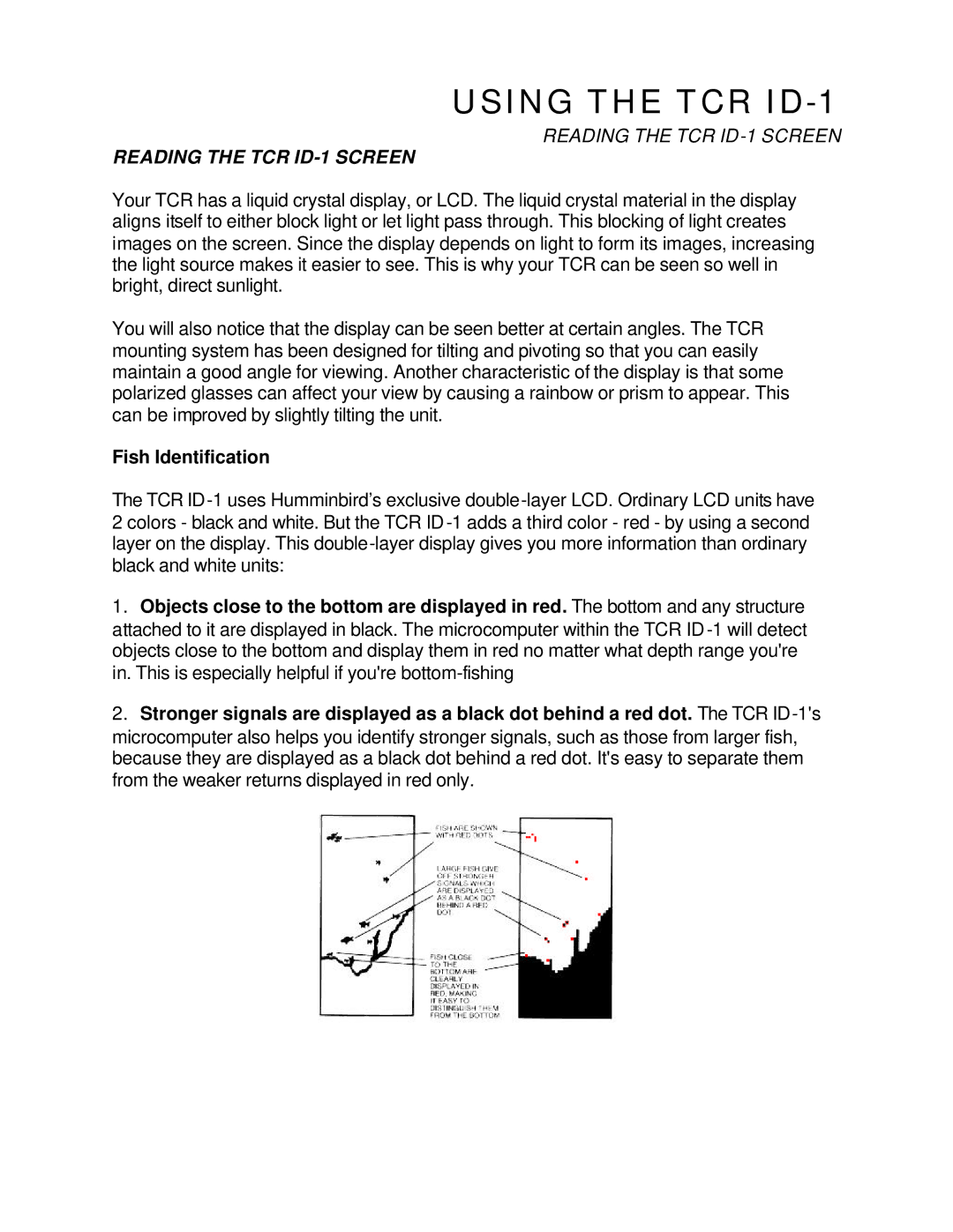 Humminbird manual Reading the TCR ID-1 Screen, Fish Identification 