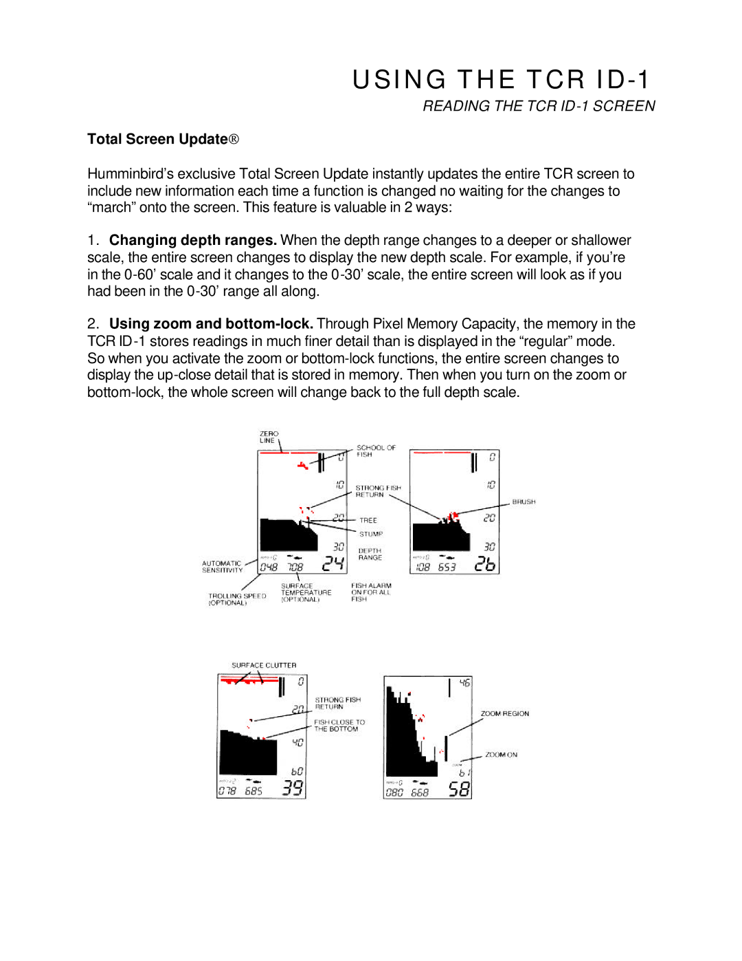 Humminbird TCR ID-1 manual Total Screen Update 