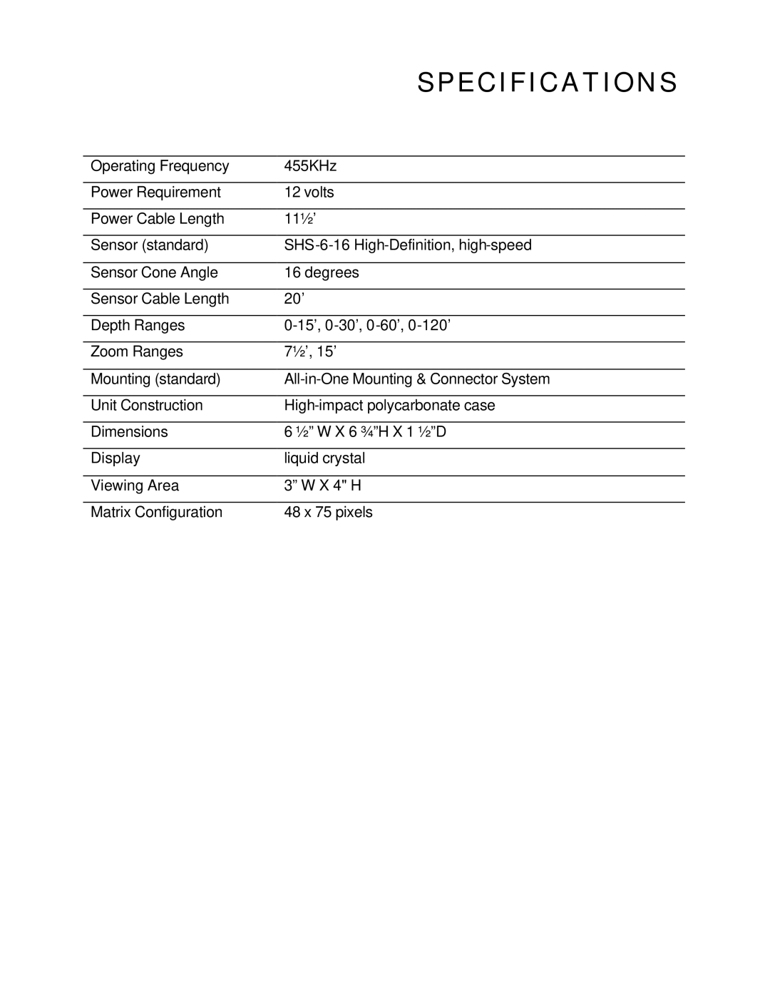 Humminbird TCR ID-1 manual Specifications 