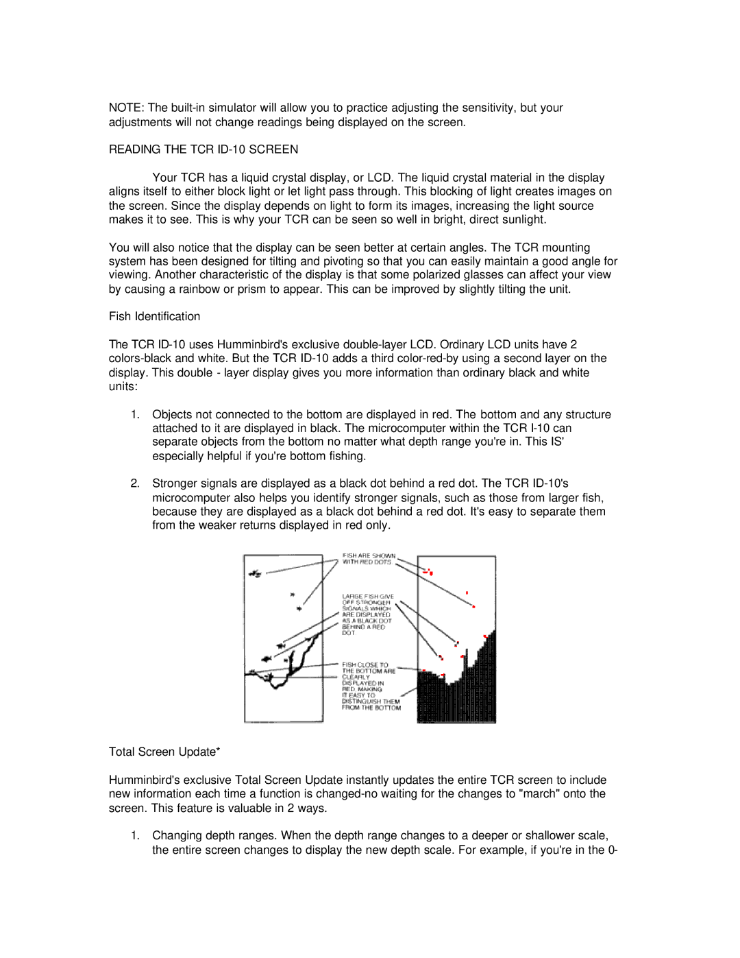 Humminbird manual Reading the TCR ID-10 Screen 