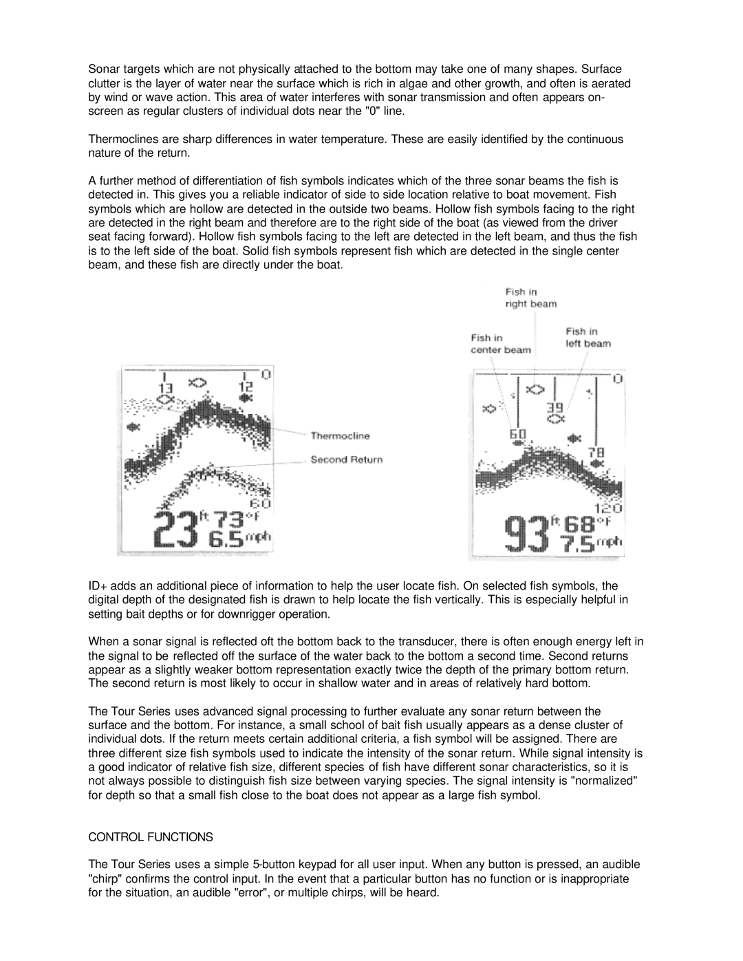 Humminbird Tour Series manual Control Functions 