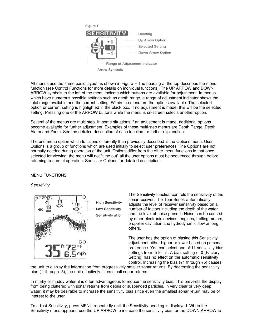 Humminbird Tour Series manual Menu Functions, Sensitivity 