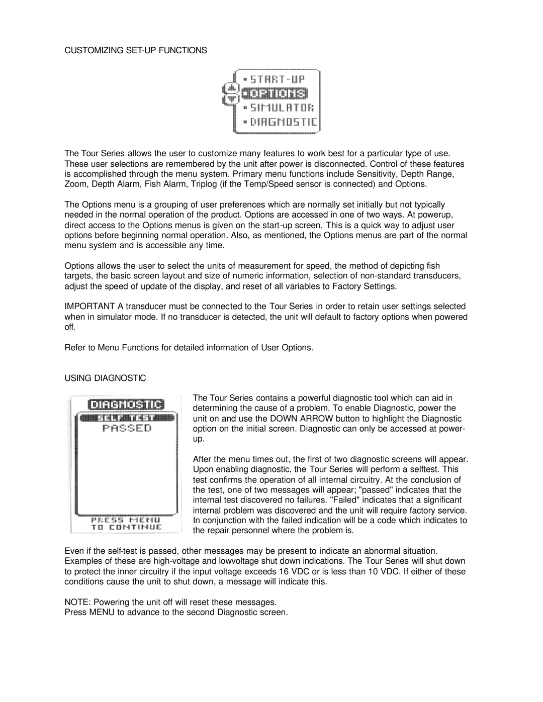 Humminbird Tour Series manual Customizing SET-UP Functions, Using Diagnostic 