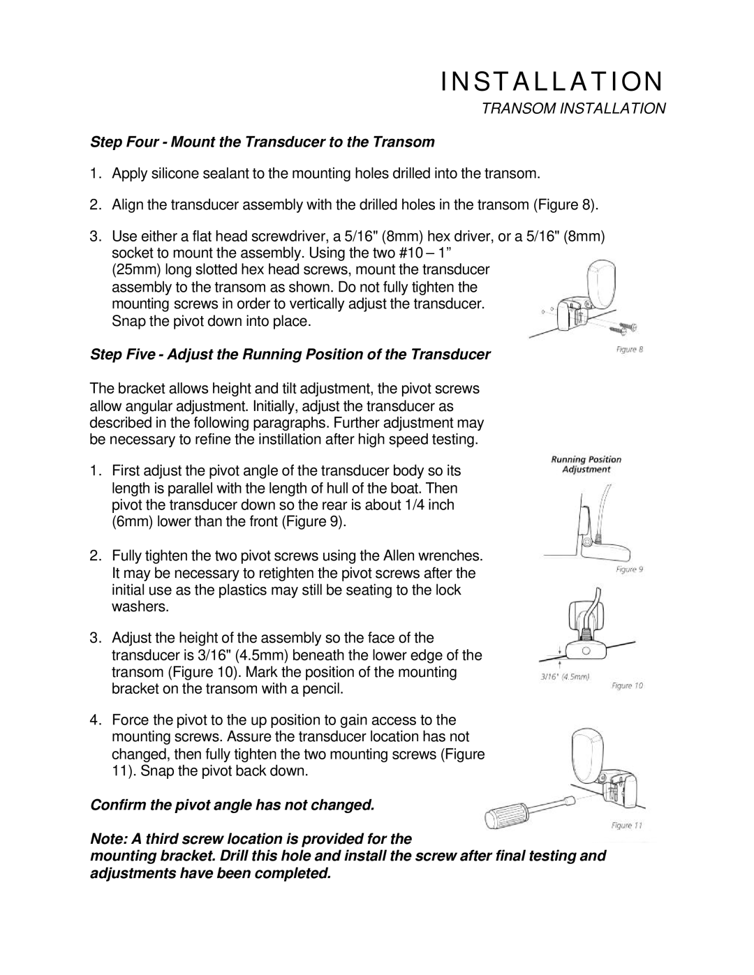 Humminbird Tour Series manual Step Four Mount the Transducer to the Transom 