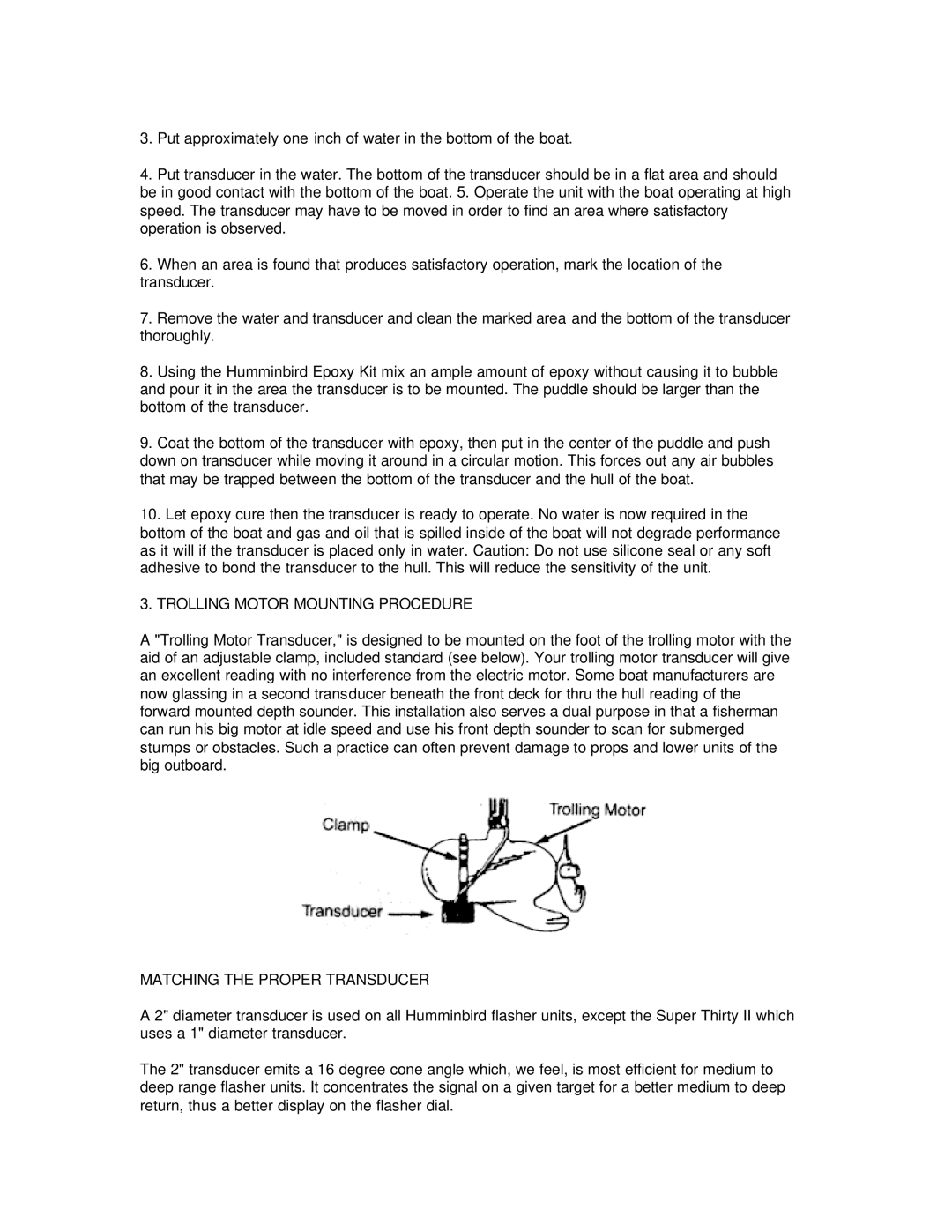 Humminbird TS2-3, TS1-3 manual Trolling Motor Mounting Procedure, Matching the Proper Transducer 