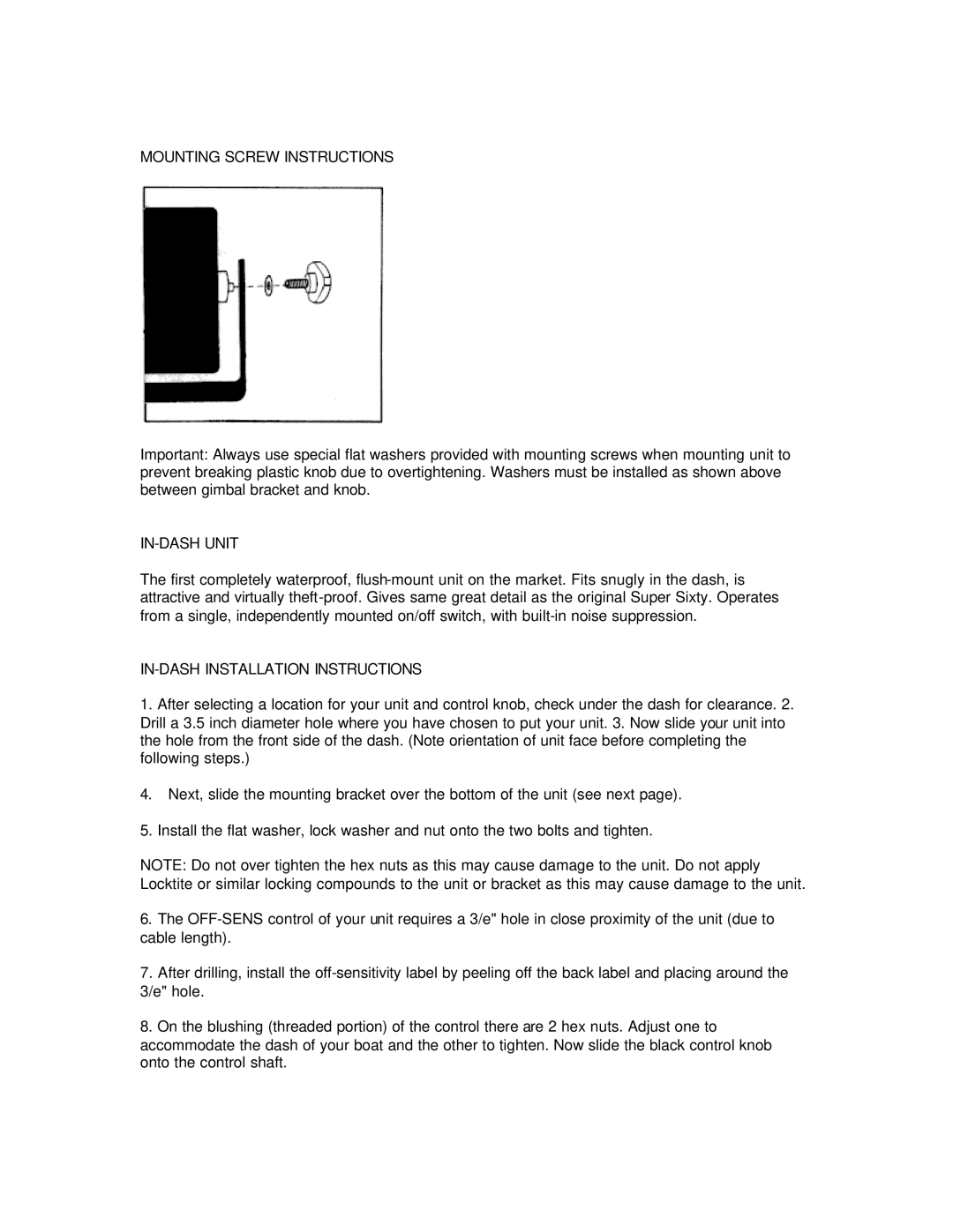 Humminbird TS1-3, TS2-3 manual Mounting Screw Instructions, IN-DASH Unit, IN-DASH Installation Instructions 