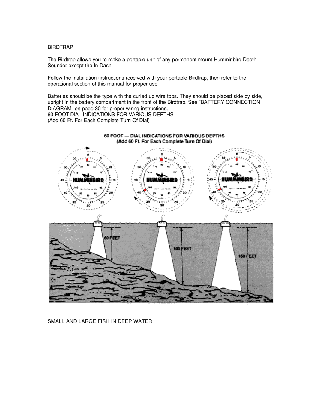 Humminbird TS2-3, TS1-3 manual Birdtrap, Small and Large Fish in Deep Water 
